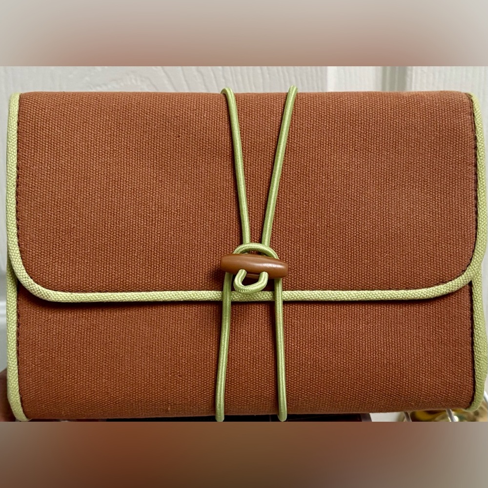Body Shop Travel or Cosmetic Bag Tan & Green. NWT